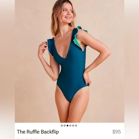 Summersalt The Ruffle Backflip One Piece Swimsuit Teal Blue Green Womens 4LT - Picture 1 of 5